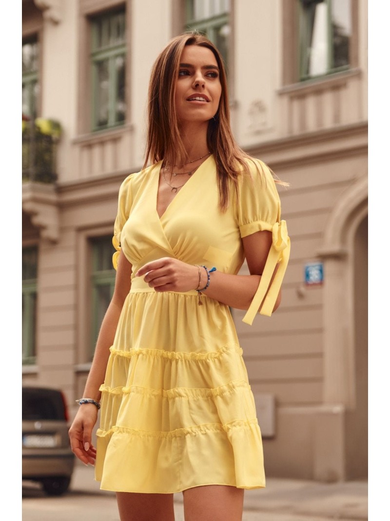 Summer dress with short sleeves, yellow PR3181 - Online store - Boutique